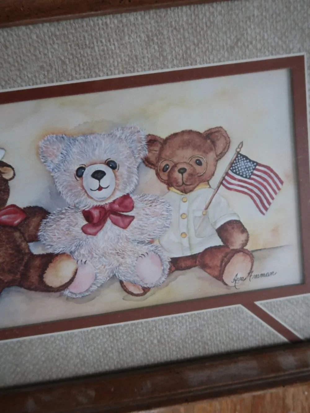 vintage 80s Teddy Bear Nursery framed art set
